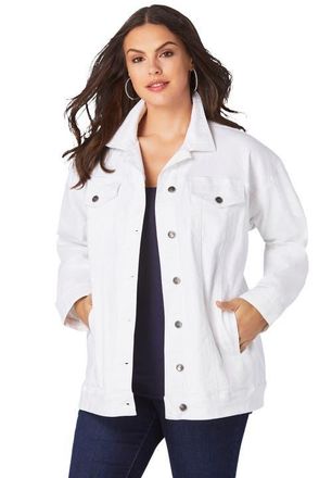 Roaman's Plus Size Boyfriend Stretch Denim Jacket in White at Nordstrom, Size 22