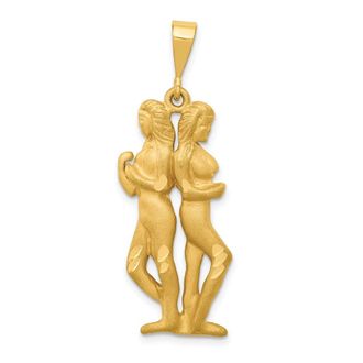 Diamond2Deal 14k Yellow Gold Satin Diamond-cut Gemini Zodiac Charm