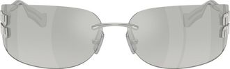 Miu Miu 75mm Oversize Rectangular Wrap Sunglasses in Silver /Silver Mirror at Nordstrom