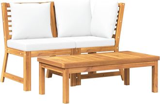 vidaXL Muebles De Jard&iacute;n 3 Pzas Madera Maciza De Acacia Cojines Crema Vidaxl