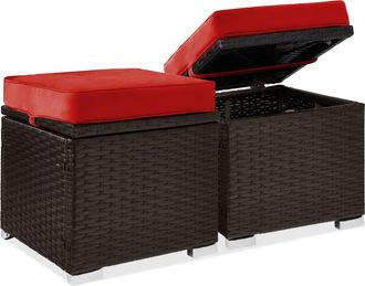 Best Choice Products Set of 2 Wicker Ottomans, Multipurpose Furniture w/ Removable Cushions, Steel Frame