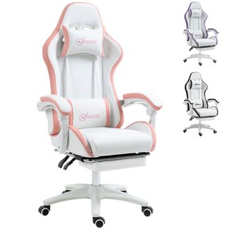 Vinsetto Racing Style Gaming Chair with Reclining Function Footrest - Pink | TJ Hughes