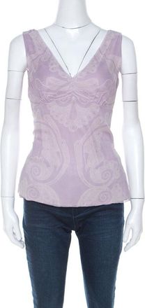 Elie Tahari Amethyst Purple Paisley Printed Silk Chiffon Top