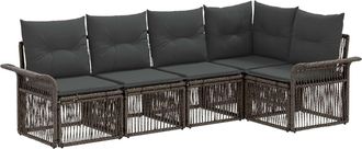 vidaXL Conjunto De Sof&aacute;s De Jard&iacute;n 5 Uds. Gris Rat&aacute;n Sint&eacute;tico Vidaxl