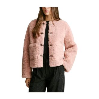 Pepe Jeans London Faux Fur & Shearling Jackets, female, Pink, Size: XS Fur-effect Cropped Coat