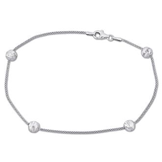 Mimi & Max 6mm Ball Station Chain Anklet with Sterling Silver Lobster Clasp - 9 in