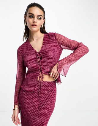 Whistles Dainty - Top in rete rosa scuro con laccetti in coordinato