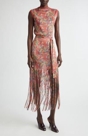 Etro Print Fringe Sweater Dress in Print On Red Base at Nordstrom, Size 44
