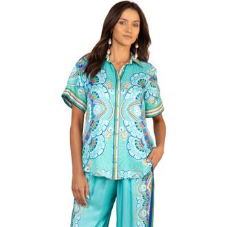 Hale Bob Aviara Silk Shirt in Turquoise at Nordstrom, Size X-Small