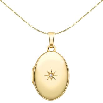 Jewelco London 9ct Gold Diamond Star-set Polished Oval Locket Pendant 1pts - LKNR02230