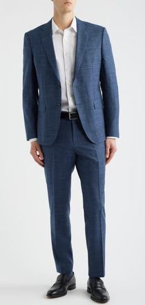 BOSS Huge Slim Fit Blue Slub M&eacute;lange Wool Blend Suit in Open Blue at Nordstrom, Size 48 Regular