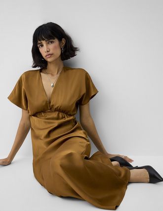 Icone Womens Double-face satin V-neck maxi dress