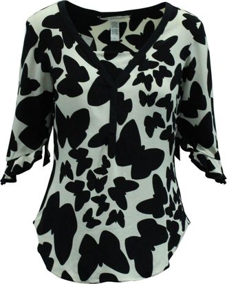 Diane Von Fürstenberg Diane Von Furstenberg Retta Butterfly Print Blouse in Black and White Silk