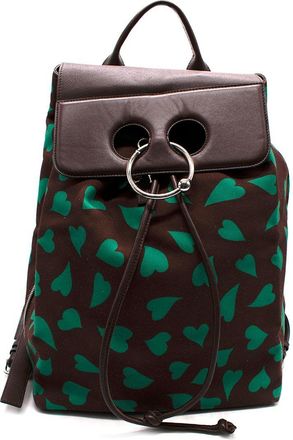 J.W.Anderson Chocolate Brown Green Heart Canvas Backpack