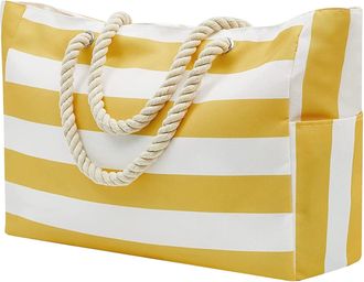 Generic Large Beach Bag For Women Canvas Beach Bag With Pocket Zipper Tote Travel Picnic Swim Bags Tote Teacher Tote Bags for Women (Yellow, One Size)