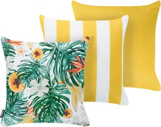 Beliani Conjunto De 3 Cojines Decorativos Para Exterior Accesorios De Jard&iacute;n Multicolor Forsythia