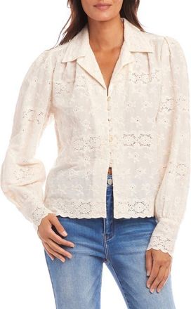 Karen Kane Eyelet Embroidery Button-Up Shirt in Cream at Nordstrom, Size Small