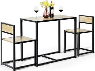 Costway Costway - Juego De Mesa Y 2 Sillas De Comedor Grupo De Mueble Con Marco De Metal Para Bar Habitaciones Peque&ntilde;as Cocina Bistr&oacute; Natural