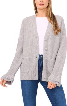 CeCe by Cynthia Steffe Ruffle Cuff Cardigan in Light Heather Grey at Nordstrom, Size X-Large