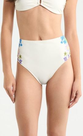 Hutch Rothy High Waist Bikini Bottoms in Ivory/multi at Nordstrom, Size X-Small