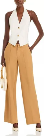 Avec Les Filles Cutout Waist Wide Leg Pants In Camel