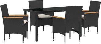 vidaXL Garden Dining Set with Cushion 5 pcs Black Poly rattan Vidaxl