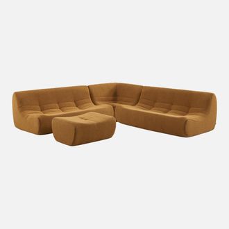 Sweeek Sof&aacute; Esquinero Modular Con Reposapi&eacute;s De Borreguito Texturizada, 7 Plazas