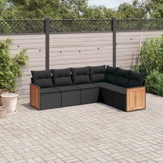 vidaXL Set De Sof&aacute;s De Jard&iacute;n 6 Piezas Y Cojines Rat&aacute;n Sint&eacute;tico Negro Vidaxl
