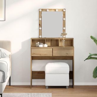 Berkfield Home Dressing Table with Mirror & LEDs Artisan Oak Engineered Wood in Brown