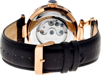 Heritor Mens Ganzi Semi-Skeleton Leather-Band Watch - Black & Rose Gold Stainless Steel - One Size