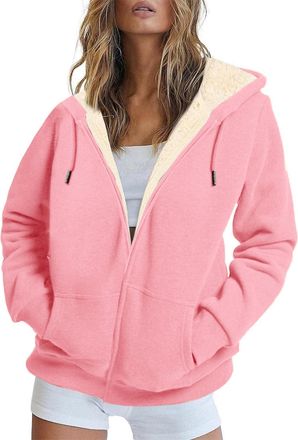 Generic Womens Sport Jacket Womens Fleece Lined Hoodies Full Zip Up Plus Size Long Sleeve Hooded Y2k Sweatshirt Oversized Winter Thick Wool Warm Comfy Sherpa 