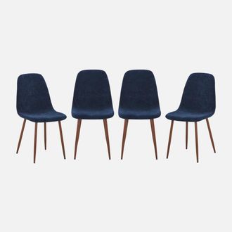 Sweeek Silla De Madera Y Tela Con Patas Color Nogal, Set De 4