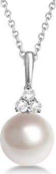 Allurez AAA Quality Freshwater Pearl & Diamond Necklace 14K White Gold (7.5-8mm)