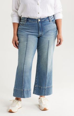 Kut from the Kloth Meg Seamed High Waist Ankle Wide Leg Jeans in Faith W/Med Bas at Nordstrom, Size 20W