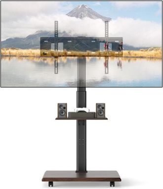 Costway Rolling TV Stand on Wheels Mobile TV Cart for 32-75 TVs Walnut