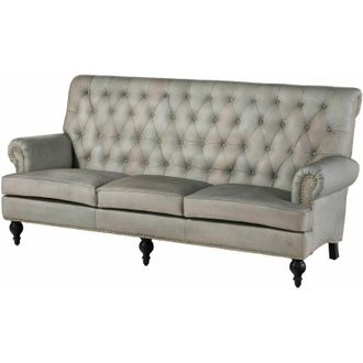 Massivmoebel24 Chesterfield 207 Divano 3 posti - vera pelle / grigio 196x84x94