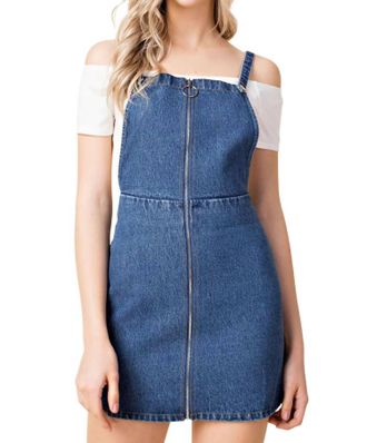 Honey Punch Zip Up Overall Dress In Denim