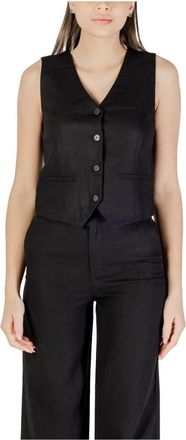 Only Mouwloos V-hals Gilet - Dames - Bodywarmers - Zwart - 2XS - Linnen - Jassen