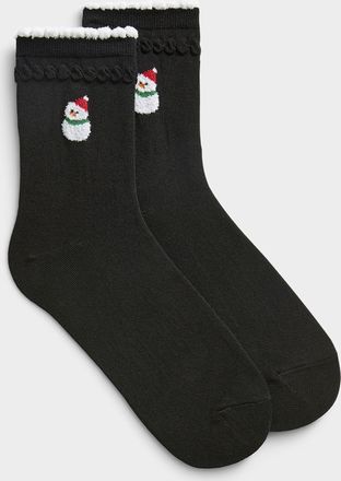 Simons Womens Scalloped trim festive-accent socks Christmas Collection