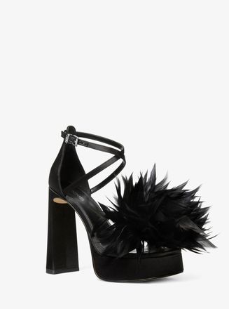 Michael Kors Cami Feather Trim Satin Platform Sandal