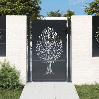 Berkfield Home Garden Gate Anthracite 105x155 cm Steel Tree Design