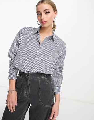 Polo Ralph Lauren Icon - Camicia squadrata taglio corto in popeline blu a righe con logo