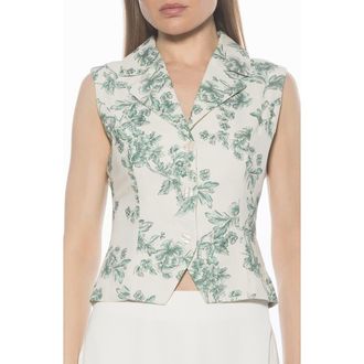 Alexia Admor Luisa Cotton & Linen Vest in Sage Floral at Nordstrom Rack, Size 10