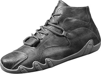 Generic Mens Leather Boots UK, Walking Boot Lace Up Sneakers Slip-Resistant Flats Shoes Retro Fashion Casual Trainers High Top Trekking Shoe Breathable Sports