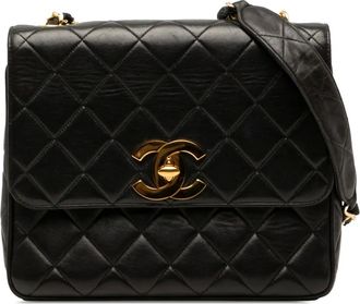 Chanel Borsa a tracolla Square Flap XL in pelle di agnello trapuntata 1994-1996 - Nero