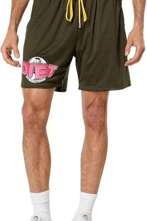 Diet Starts Monday Globe Shorts Mens Green Elastic Waist Performance FROG293