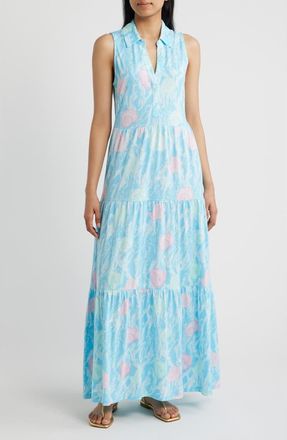 Lilly Pulitzer Riegan Print Sleeveless Tiered Maxi Dress in Capri Blue Shelden at Nordstrom, Size X-Large
