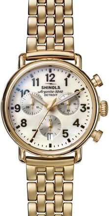 Shinola Runwell Mother-of-Pearl Chronograph Bracelet Watch, 37mm in White Mother Of Pearl/Gold at Nordstrom