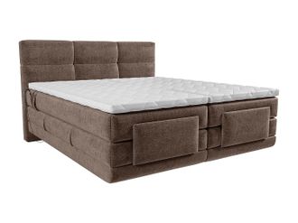 Vente-Unique Conjunto completo boxspring con cabecero capiton&eacute; + somieres el&eacute;ctricos de relajaci&oacute;n + colch&oacute;n + topper - 2 x 80 x 200 cm - Tela - Marr&oacute;n - LODI de P