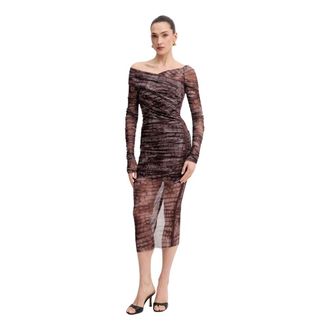 Elisabetta Franchi Asymmetrische Halslijn Midi Jurk - Dames - Casual kleedjes - Veelkleurig - S - Polyester - Kleedjes